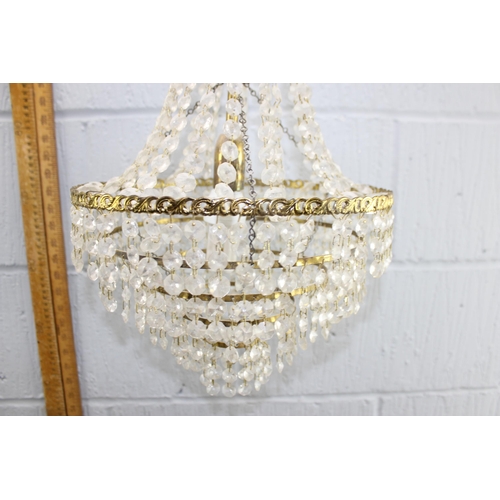 269M - A pair of vintage gilt metal and crystal drop hanging chandelier lamps