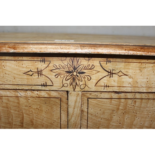 118 - A 19th century scumbled pine 2 over 3 chest of drawers with painted details