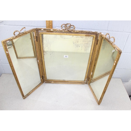 282 - Vintage gilt framed mirror triptych mirror