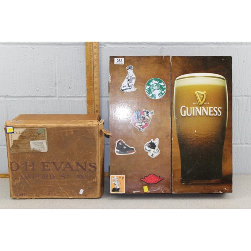 283 - Vintage card hat box and a Guinness dart board advertising case converted to shelves