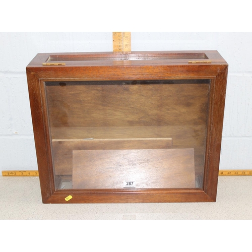 287 - A glazed wooden table top display case, ideal for antique fairs