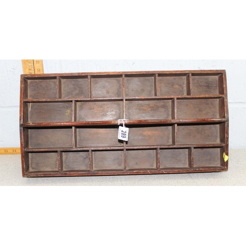 289 - A vintage wooden tray with divided compartments