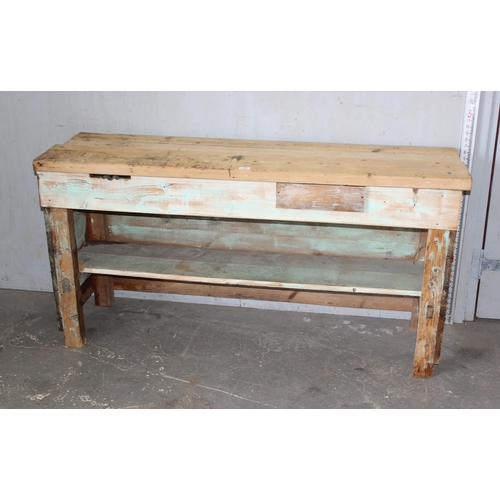 22 - Rustic pine workbench, approx 155cm wide