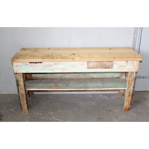 22 - Rustic pine workbench, approx 155cm wide