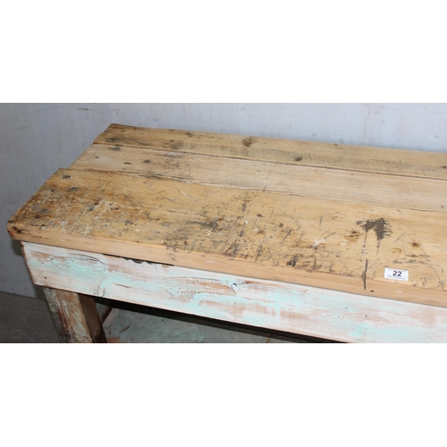 22 - Rustic pine workbench, approx 155cm wide