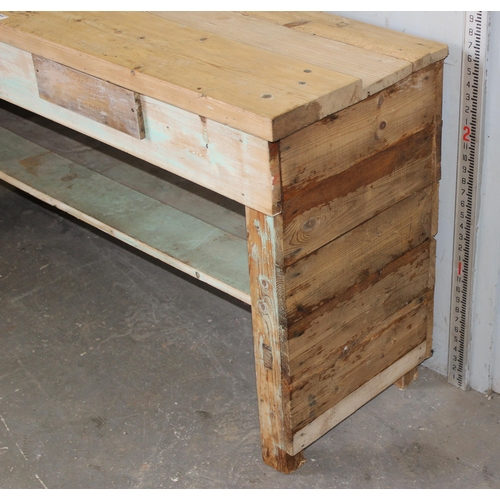 22 - Rustic pine workbench, approx 155cm wide