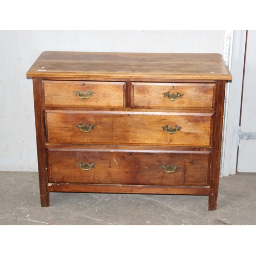 28 - Antique 2 over 2 chest of drawers with brass drop handles