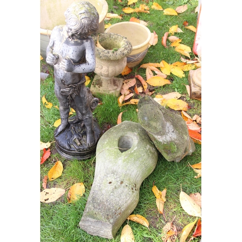 301 - 2 concrete garden statues, Pan & Henry Moore style (af)