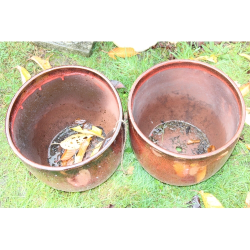 342 - 2 red glazed garden pots, approx 33cm diameter