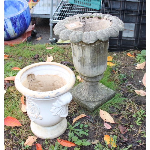 302 - 2 Garden pots, concrete, approx 55cm tall and ceramic