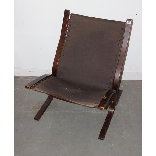 39 - A retro Scandinavian style bentwood chair with brown stuffed seat