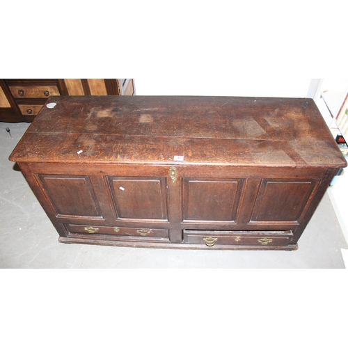 41 - An antique oak mule chest with 2 drawers, likely 18th century, approx 145cm wide