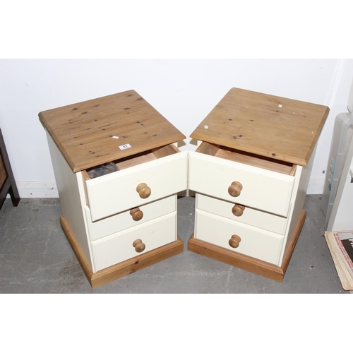 43 - A pair of painted pine 3 drawer bedside cabinets