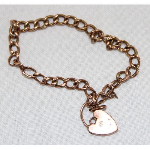 120A - A 9ct gold child's bracelet with heart shaped padlock clasp, approx 2.31g gross & an antique gold pl... 