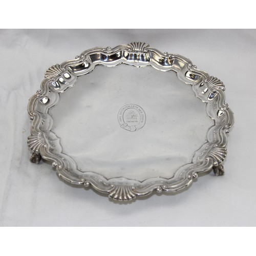 150A - Qty of assorted silver items to include an interesting silver salver bearing the crest of Maurice Be... 