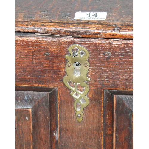 14 - An antique oak mule chest with 2 drawers, likely 18th century, approx 145cm wide