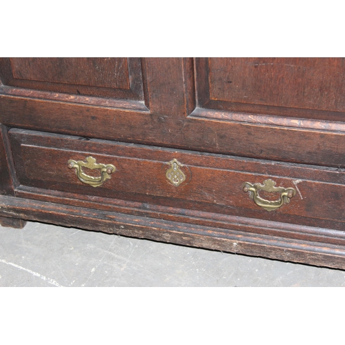 14 - An antique oak mule chest with 2 drawers, likely 18th century, approx 145cm wide