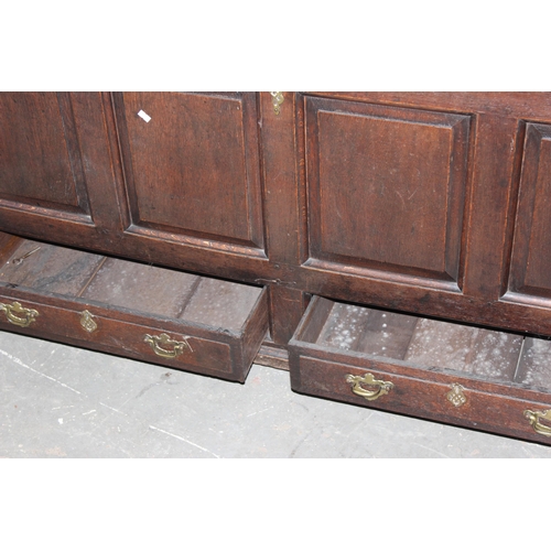 14 - An antique oak mule chest with 2 drawers, likely 18th century, approx 145cm wide