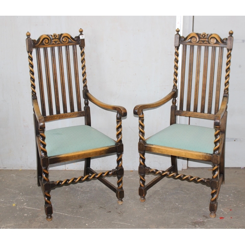 16 - A pair of Carolean style carver armchairs with barleytwist supports