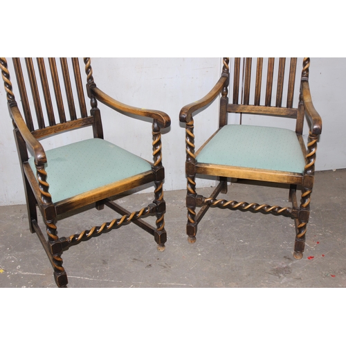 16 - A pair of Carolean style carver armchairs with barleytwist supports