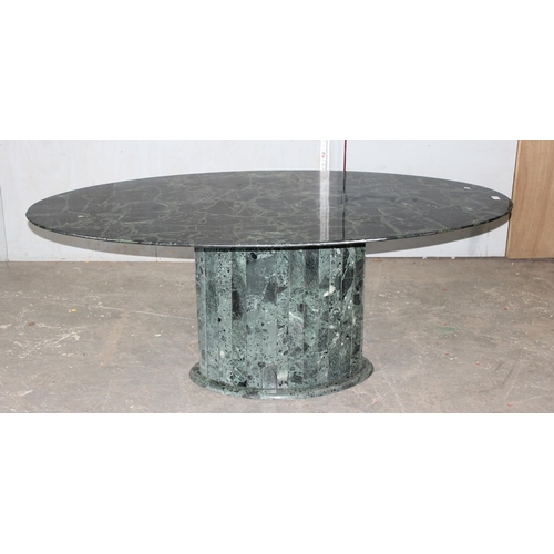 24 - A large marble table on pedestal base, approx 180cm x 97cm