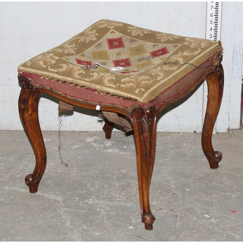 52 - Antique horsehair stuffed stool with tapestry seat