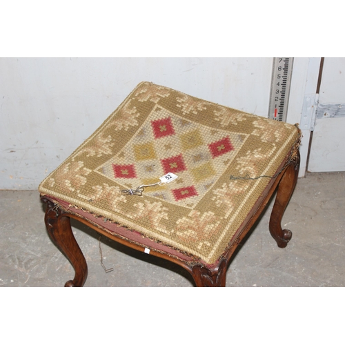 52 - Antique horsehair stuffed stool with tapestry seat