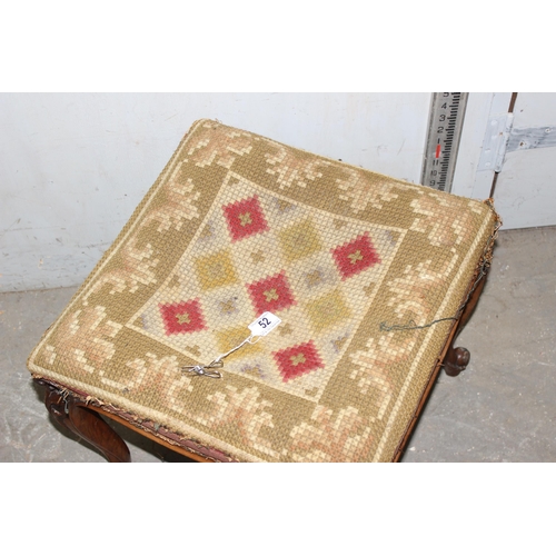 52 - Antique horsehair stuffed stool with tapestry seat