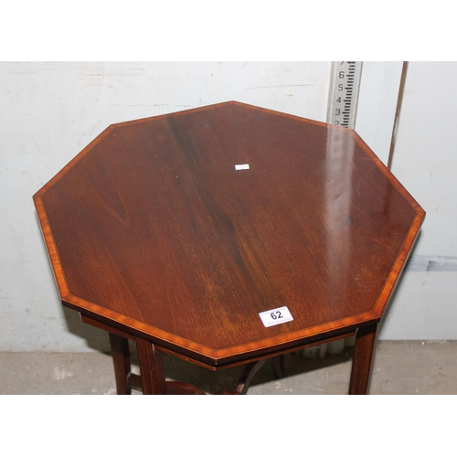 62 - Edwardian mahogany octagonal table with Sheraton inlay