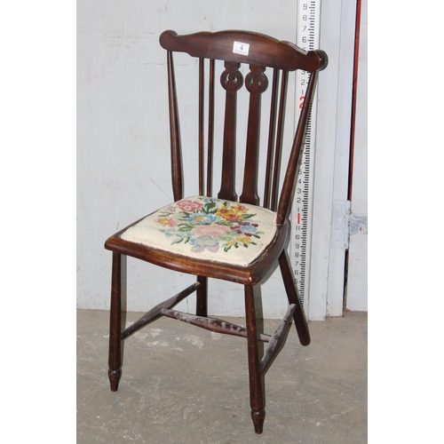 69 - A small antique bedroom chair with tapestry seat