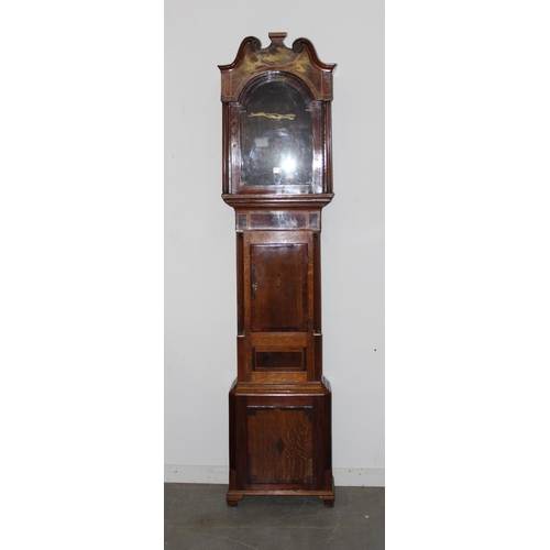 1302 - A large antique oak longcases clock case, no movement