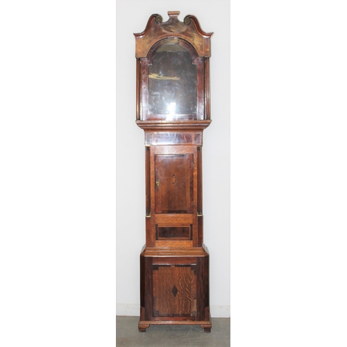 1302 - A large antique oak longcases clock case, no movement