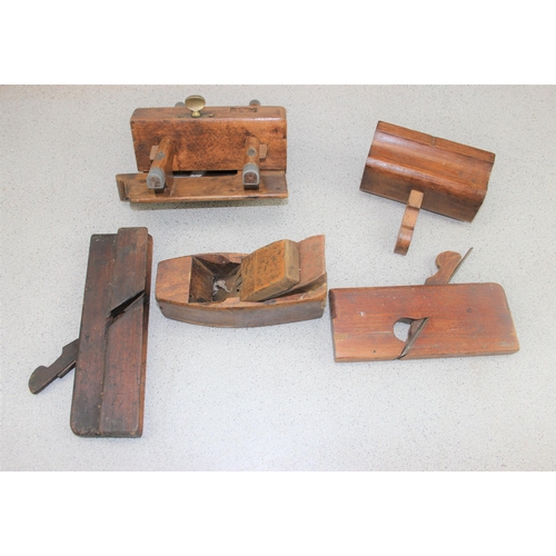 855 - Box of mixed antique & later wooden planes to include plough planes