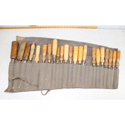 864 - 4 rolls of vintage wood working chisels to include examples by Marples