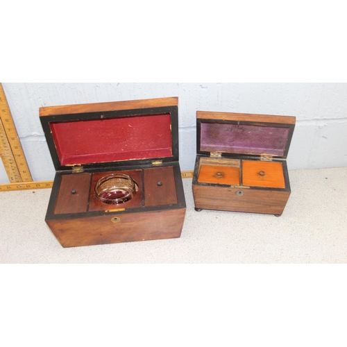 280 - A selection of antique and later wooden boxes to include brass bound writing slope & 19th century ma... 