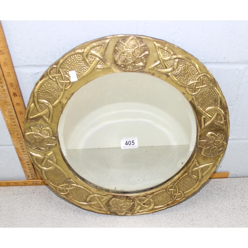 405 - Arts & crafts hammered brass framed wall mirror