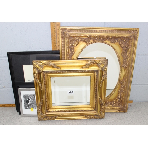 408 - 2 gilt framed mirrors and a qty of prints