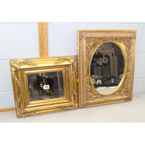 408 - 2 gilt framed mirrors and a qty of prints