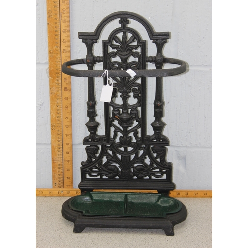 63 - Antique style cast iron stick or umbrella stand with metal drip tray