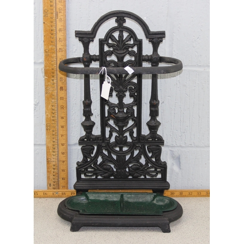 63 - Antique style cast iron stick or umbrella stand with metal drip tray