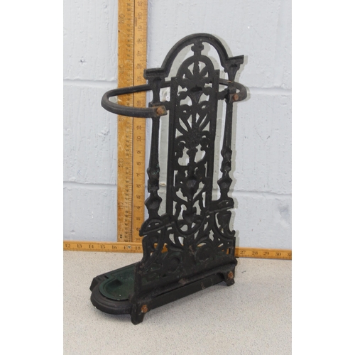 63 - Antique style cast iron stick or umbrella stand with metal drip tray