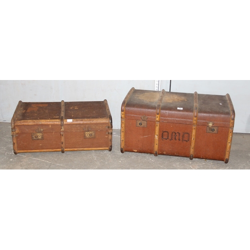 73 - 2 vintage wooden and canvas covered trunks