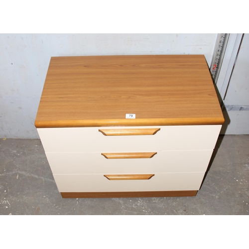 79 - A retro white 3 drawer chest of drawers