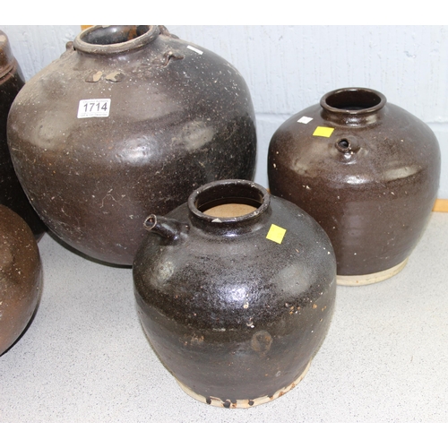 1714 - 5 large studio or art pottery brown glazed pots or vases