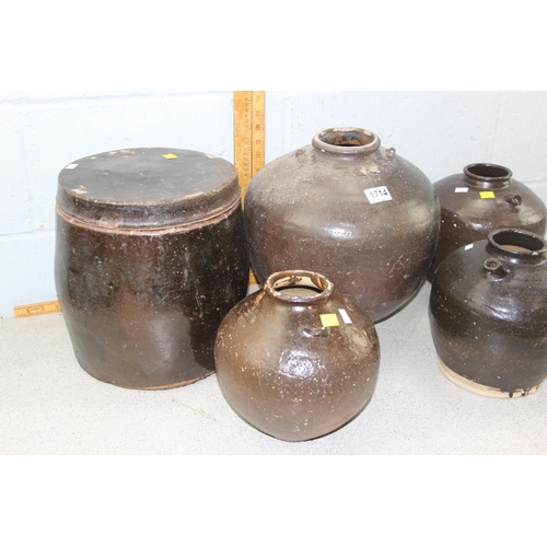 1714 - 5 large studio or art pottery brown glazed pots or vases