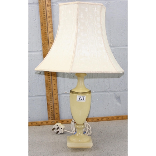 233 - Alabaster table lamp with shade and gilt metal mounts