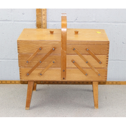 283 - Vintage wooden cantilever sewing box and contents