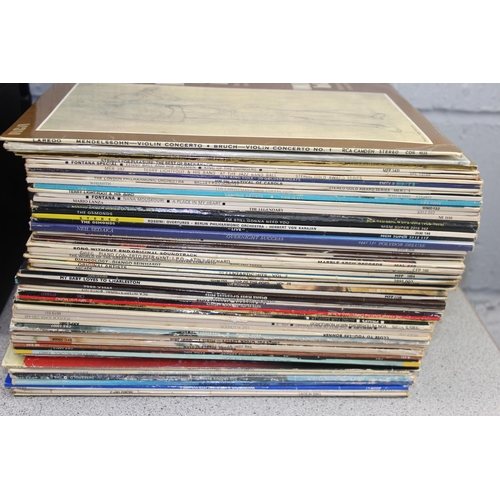 657 - Qty of assorted LP vinyl records to inc 2 vintage record cases, artists include The Monkees, John Le... 