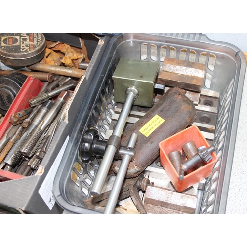 882 - Qty of assorted tools to inc taps & dies, letter punches, plumbob etc