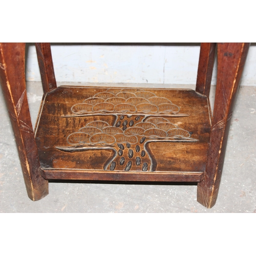 87 - In the manner of Liberty & Co, arts & crafts side table decorated in the Oriental taste depicting th... 